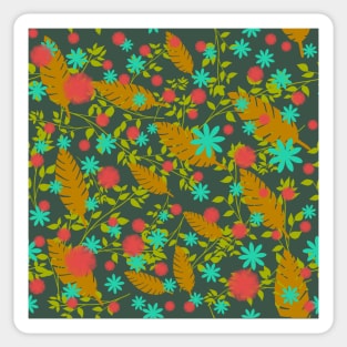 flowers and leaves pattern in green bg Sticker